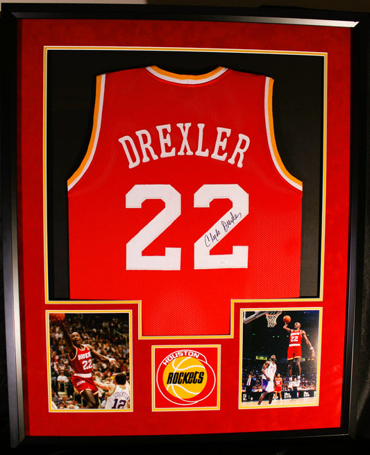 Clyde Drexler Signed Jersey Framed